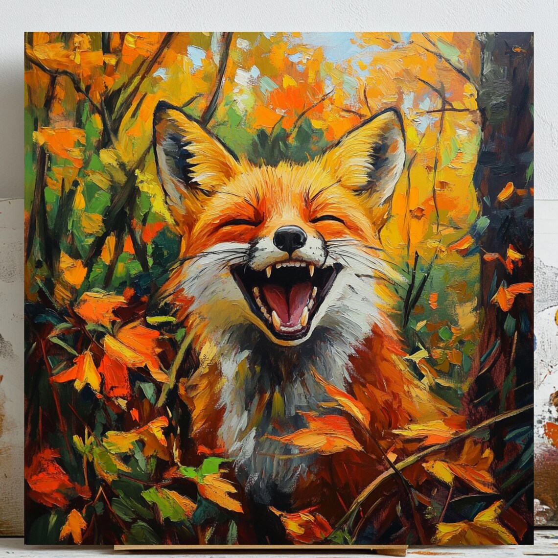 Happy Fox Whimsical Art, Living Room Decor