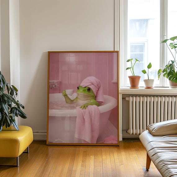 Frog In The Bathtub Funny Bathroom Wall Art Instant Download