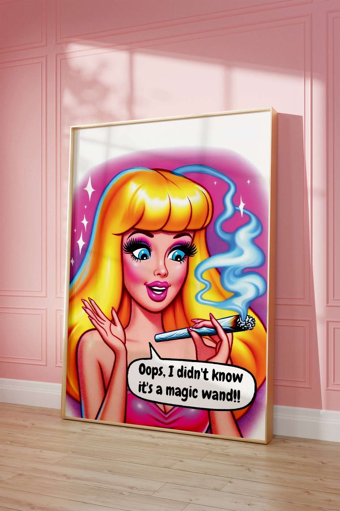 Cheeky Pop Art Blonde Holding Magic Wand Comic Humor Art Poster