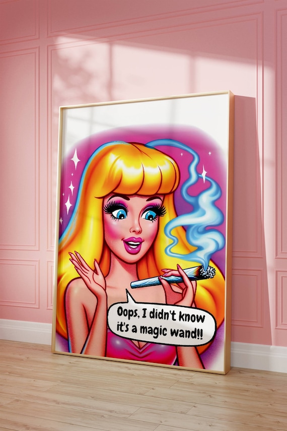 Cheeky Pop Art Blonde Holding Magic Wand Comic Humor Art Poster