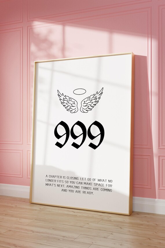 Angel Number 999 Spiritual Affirmation Minimalist Quote Wall Art
