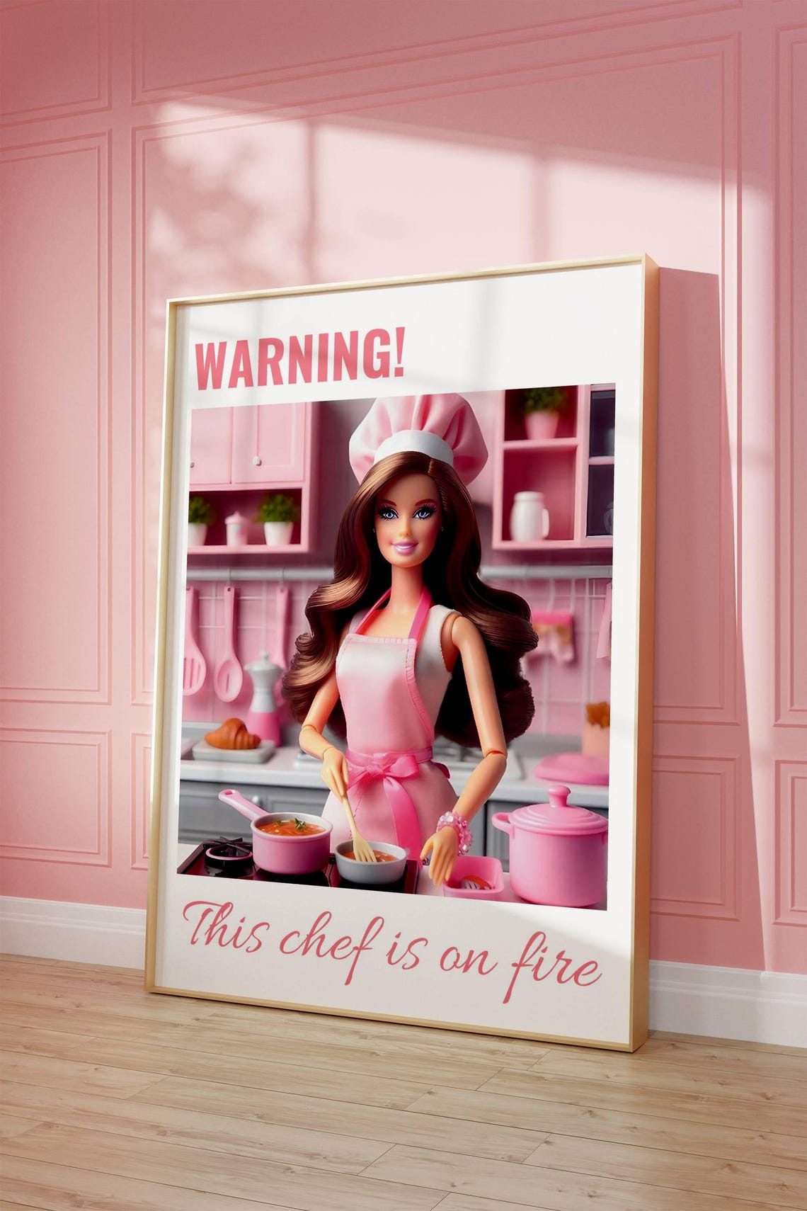 Warning This Chef Is On Fire Funny Pink Kitchen Doll Chef Poster