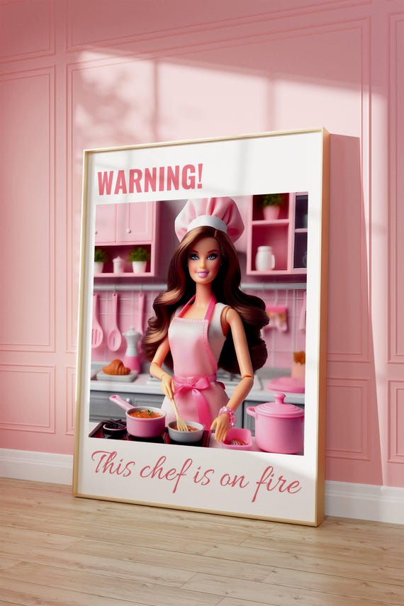 Girl Chef Art Print Pink Kitchen Illustration Digital Download