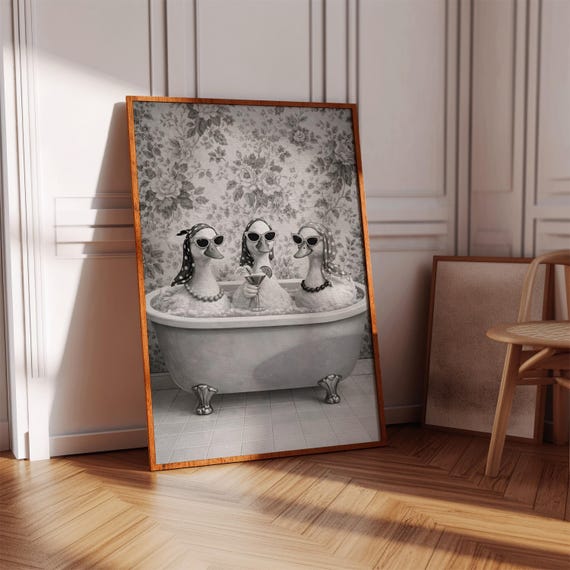 Funny Duck Bathroom Wall Art Printable Black And White Bath Decor