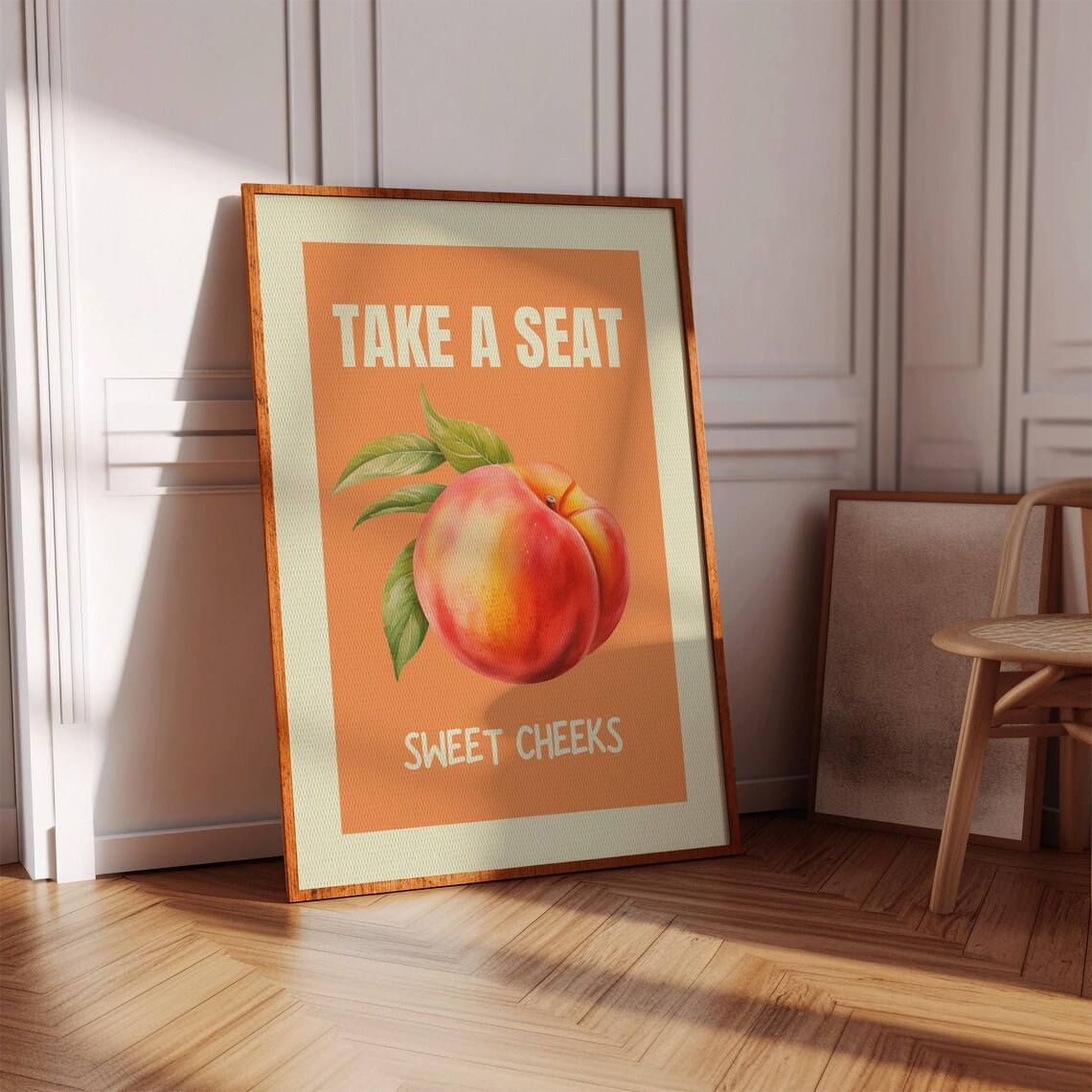 Funny Peach Quote Art Print, Take A Seat Sweet Cheeks