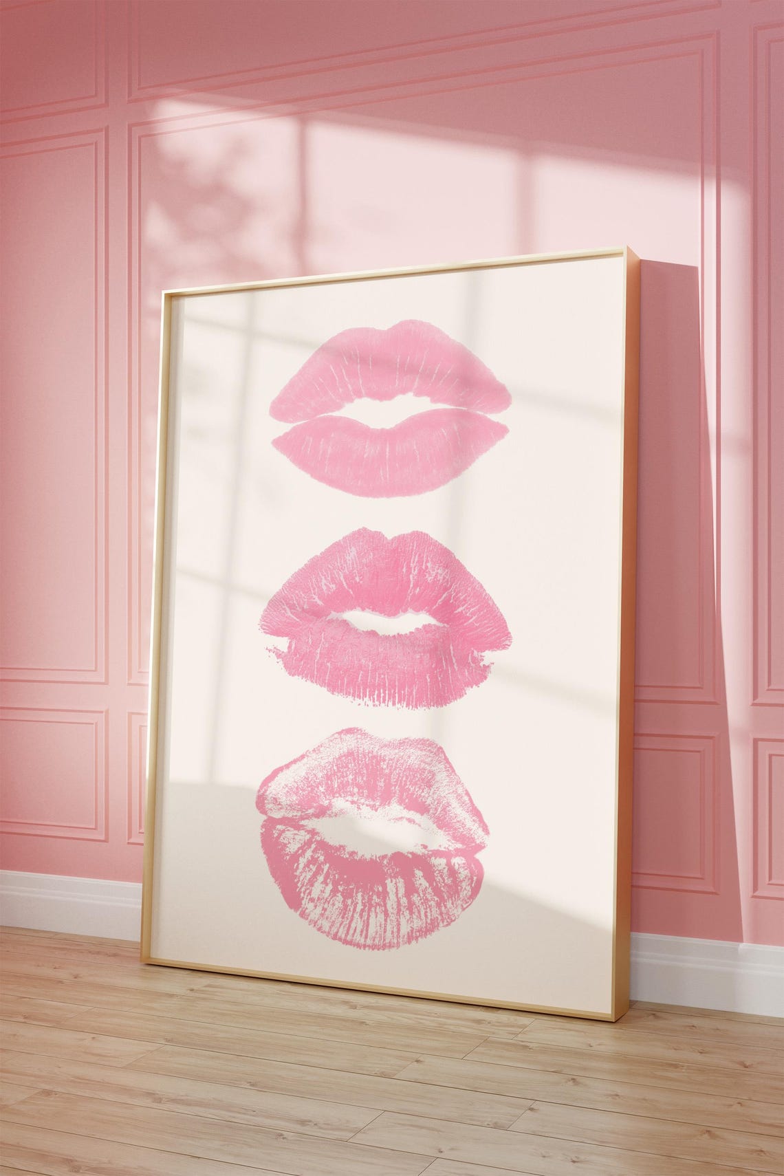 Triple Pink Lipstick Kiss Marks Row Minimalist Pop Art Print