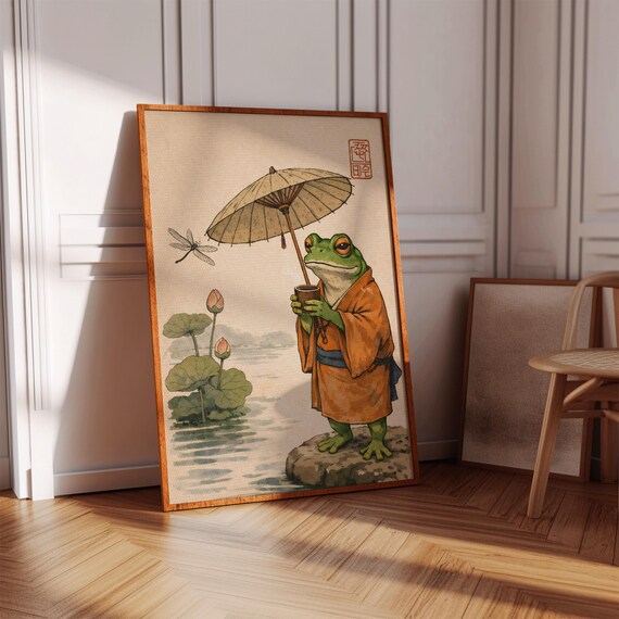 Japanese Frog Art Print Zen Garden Poster Digital Download