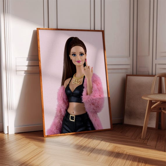 Y2k Fashion Doll Art Print Pink Faux Fur Poster Edgy Wall Decor Digital Download