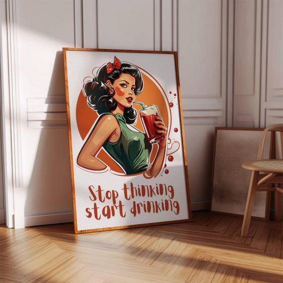 Retro Woman Drinking Poster Bar Wall Art Digital Download
