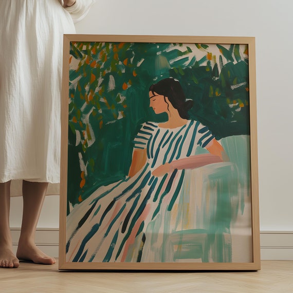 Feminine Abstract Modern Woman Print Chic Stylish Figure Art For Eclectic Living Rooms Elegant Wall Decor In Muted Green 1906