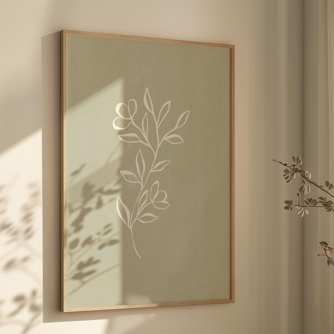 Sage Green Botanical Line Art Minimalist Art Print
