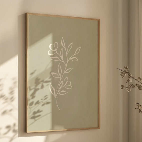 Sage Green Botanical Line Art Minimalist Art Print
