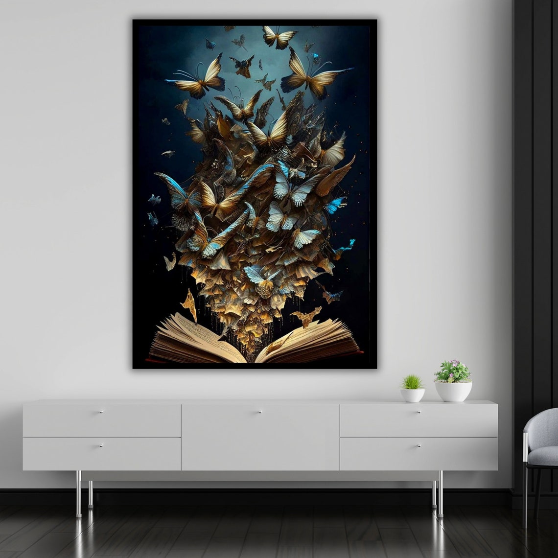 Magical Open Book Butterflies Emerging Dark Surreal Fantasy Art Poster - Image 5