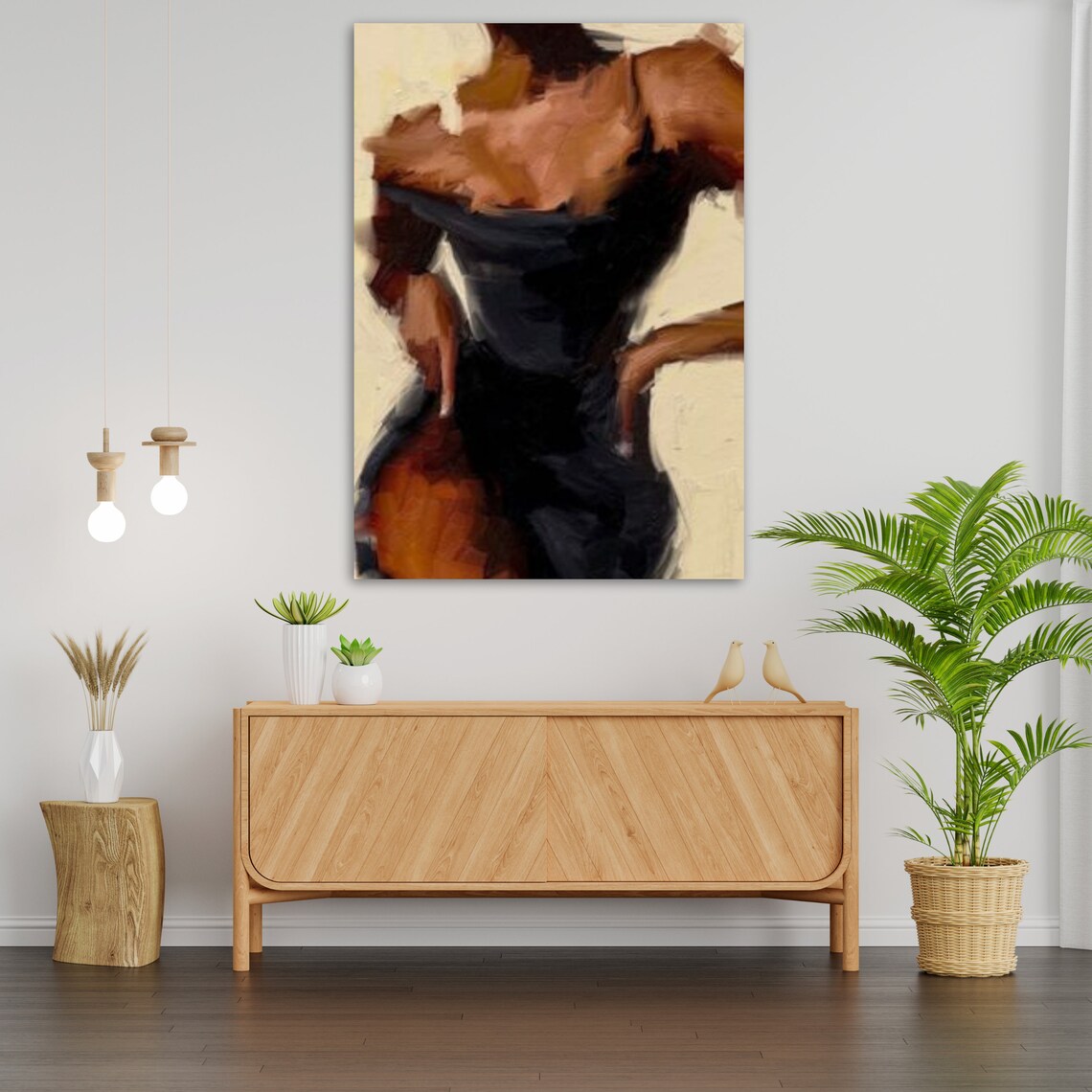 Woman Black Dress Abstract Beige Background Painterly Elegant Portrait Art Print - Image 3