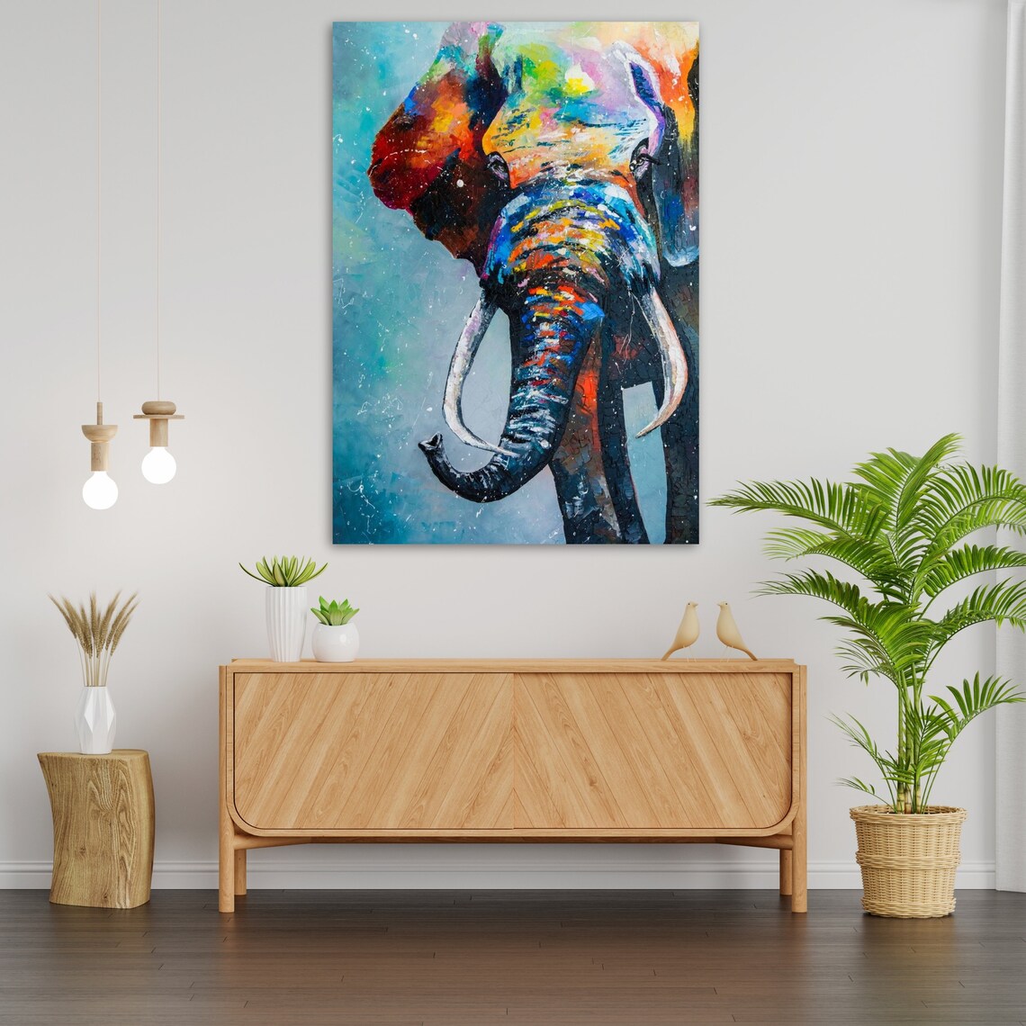 Colorful Abstract Elephant Head Vibrant Blue Multicolor Modern Animal Art Print - Image 3