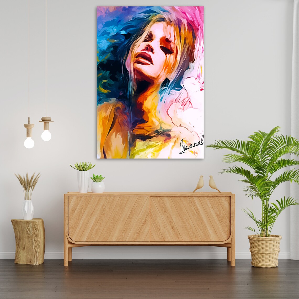 Colorful Abstract Woman Portrait Flowing Rainbow Hair Vibrant Modern Art Print - Image 3