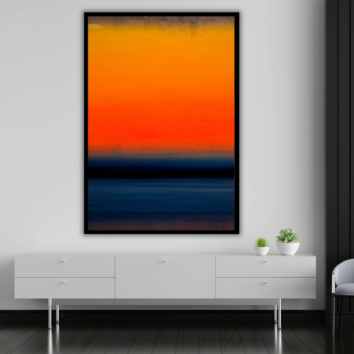 Abstract Orange Crimson Navy Gradient Color Field Modern Art Print - Image 4