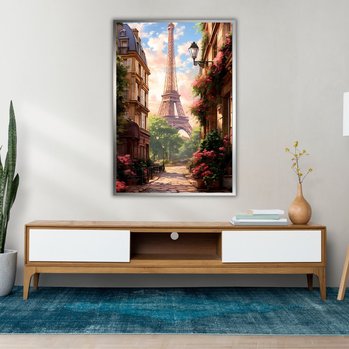 Paris Eiffel Tower Street Haussmann Buildings Flowers Decor Print - Image 2