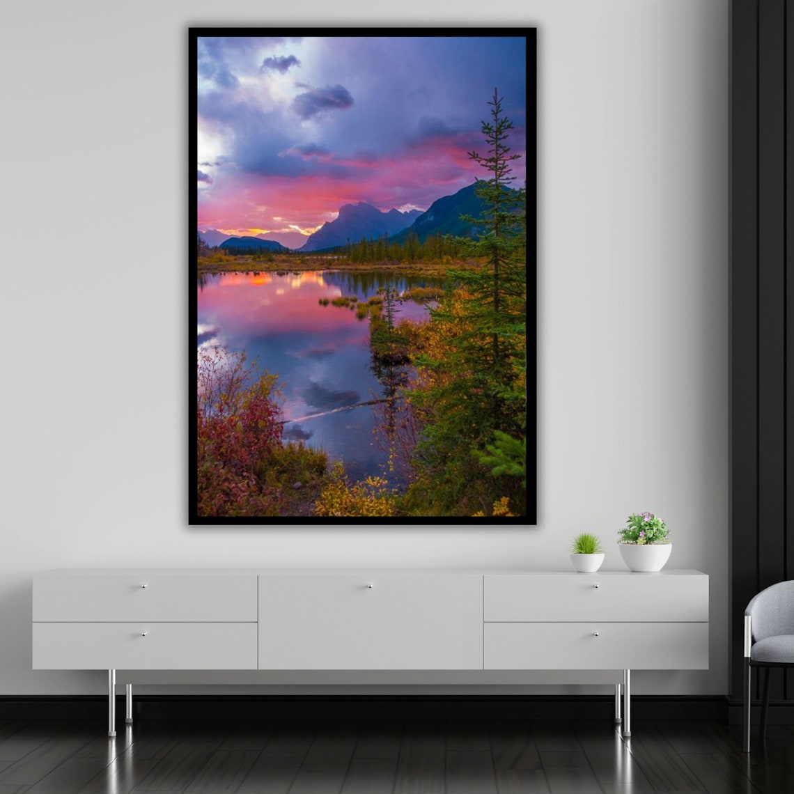Mountain Lake Pink Purple Sunset Sky Mirror Reflection Travel Poster - Image 5