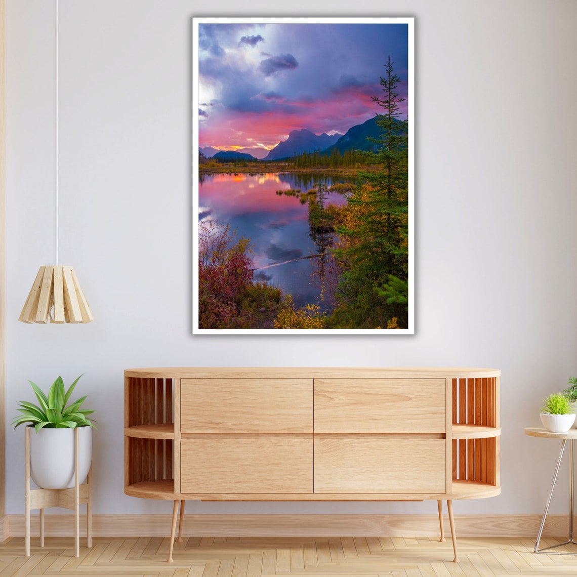 Mountain Lake Pink Purple Sunset Sky Mirror Reflection Travel Poster - Image 2