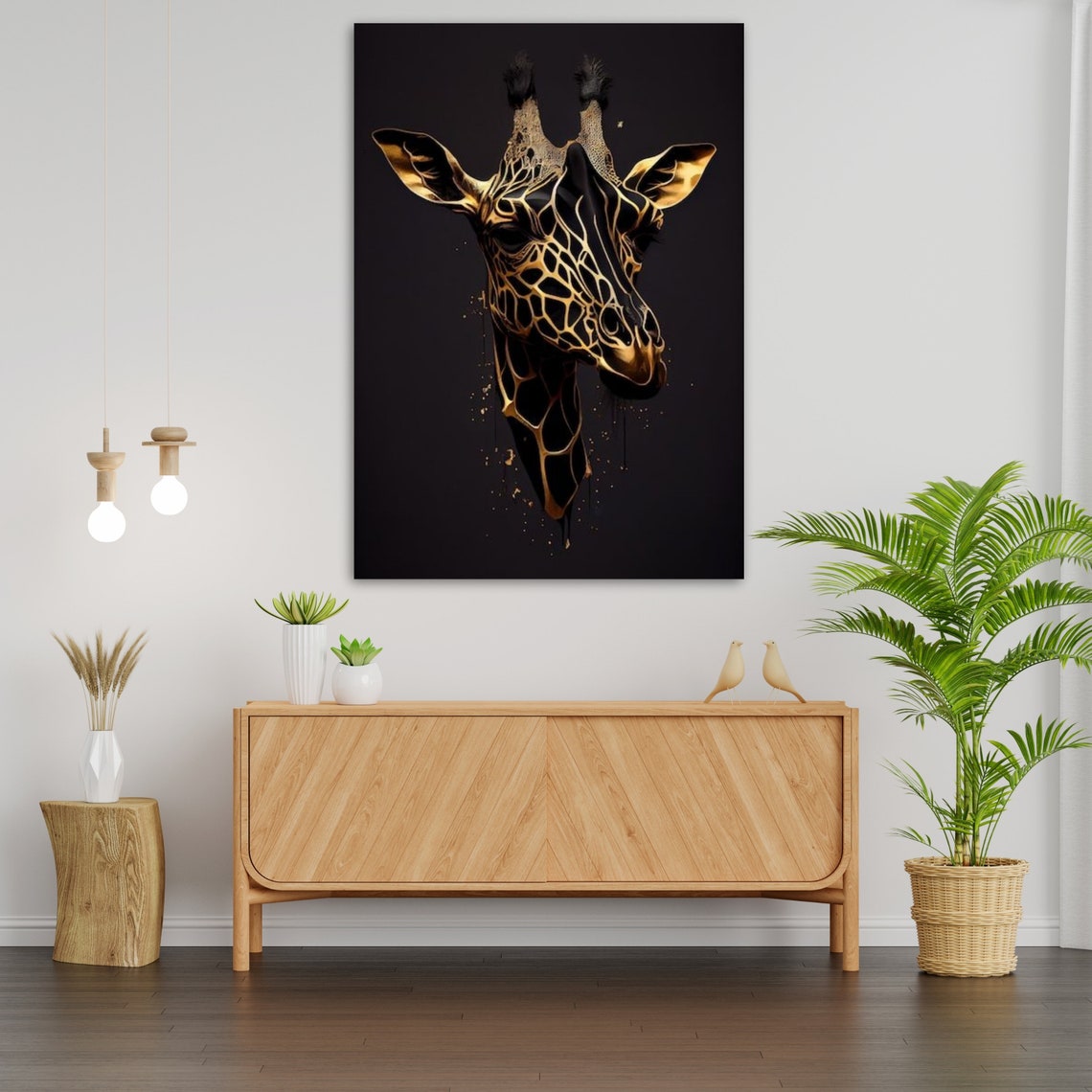 Golden Giraffe Head On Dark Background Elegant Modern Wildlife Poster - Image 3