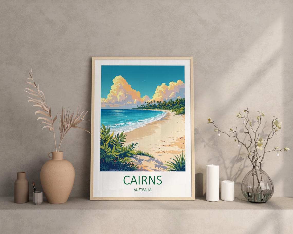 Cairns Australia Tropical Beach Palm Fringed Shore And Clouds Poster - Image 3