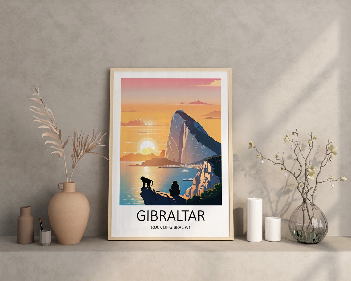 Gibraltar Rock of Gibraltar Sunset View Barbary Macaques Travel Poster - Image 3