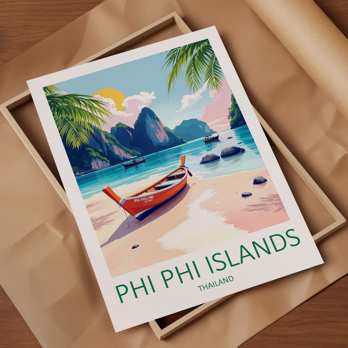Phi Phi Islands Thailand Longtail Boat Limestone Karsts Poster - Image 4