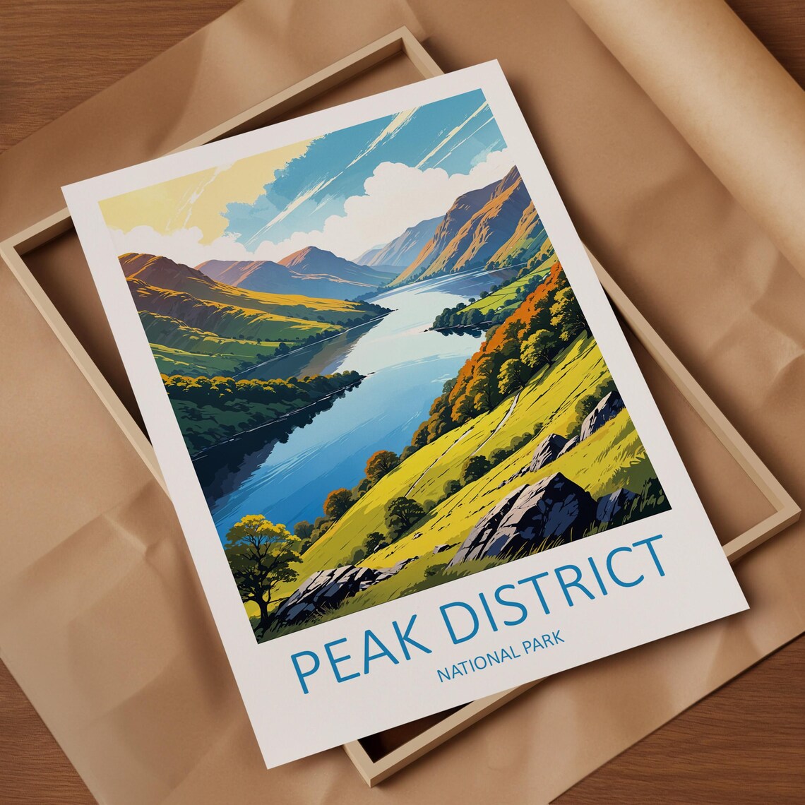 Peak District National Park Valley Lake Golden View Travel Poster - Image 4