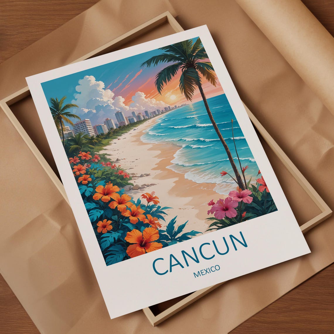Cancun Mexico Tropical Beach Sunset Palm Paradise Shore Poster - Image 4