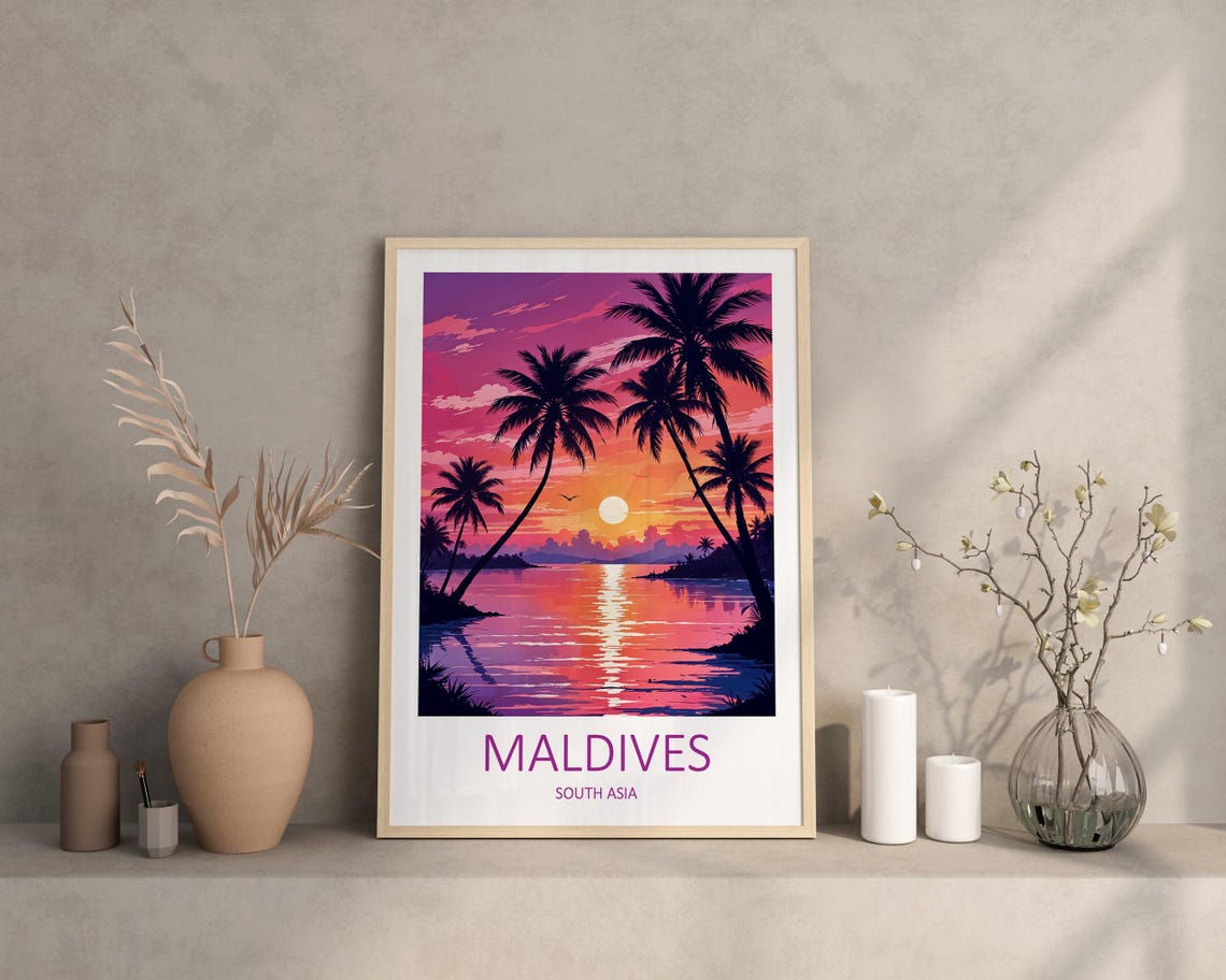 Maldives Print Maldives Poster South Asian Art Tropical Sunset Print Travel Memories Gift Maldives Travel Print Tropical Beach Print - Image 3