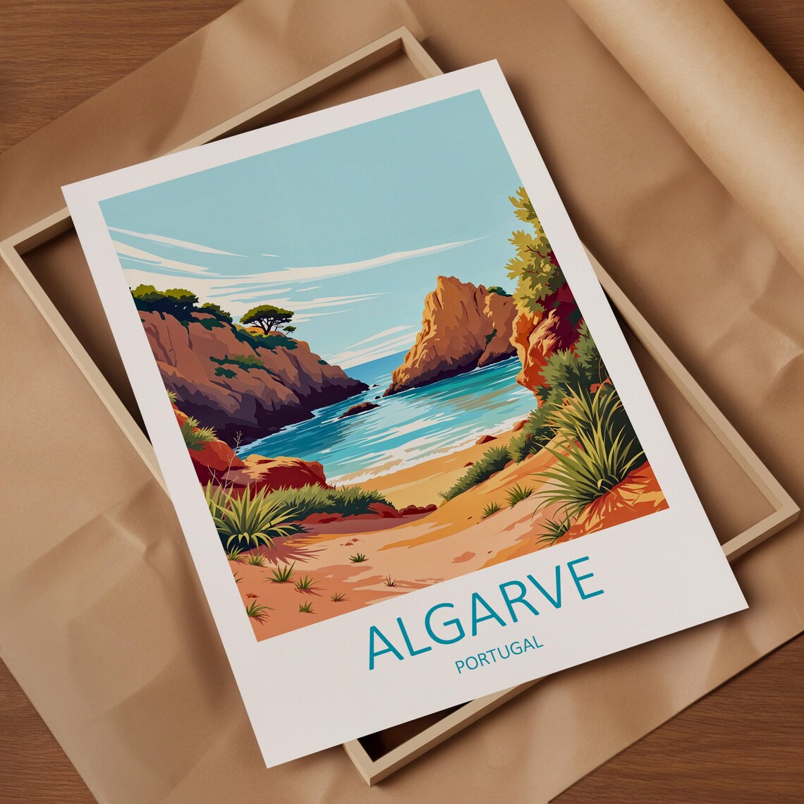 Algarve Portugal Golden Cliffs Secluded Cove Beach Travel Poster - Image 4