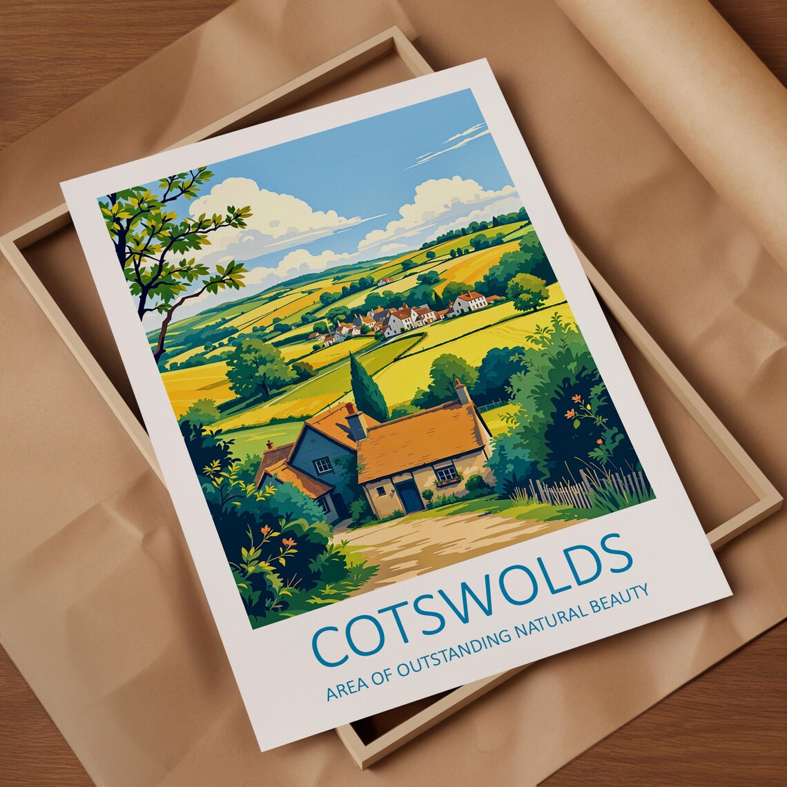 Cotswolds England Rolling Countryside Village and Stone Cottage Poster - Image 4