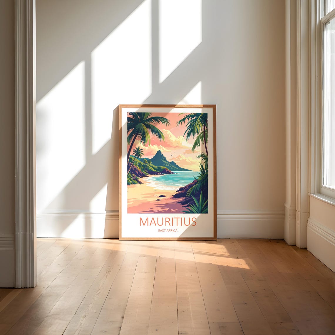 Mauritius East Africa Tropical Beach Palm Trees Mountain Sunset Poster - Image 6