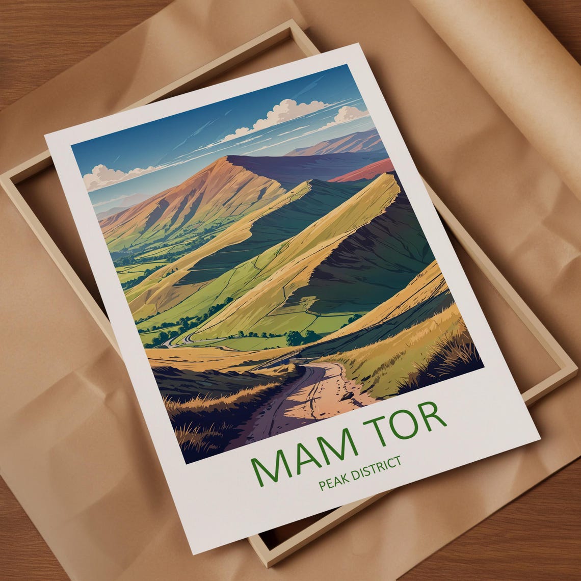 Mam Tor Peak District Golden Ridge Path Viewpoint Travel Poster - Image 4
