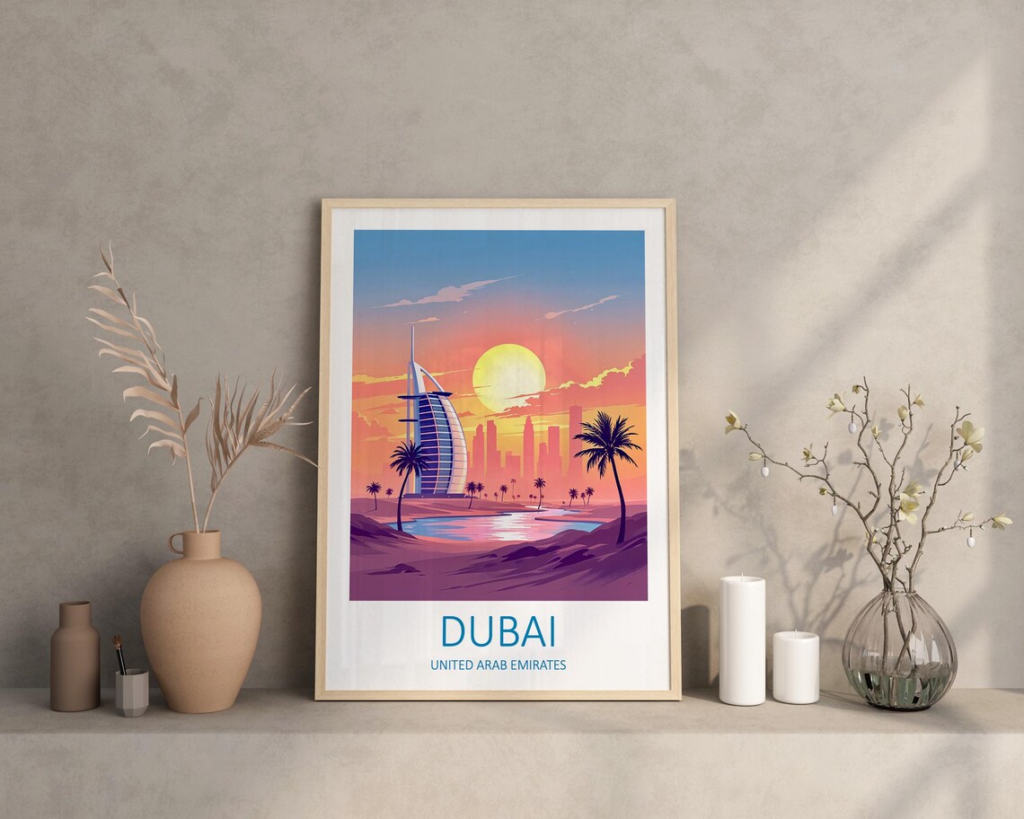 Dubai Burj Al Arab Sunset Skyline United Arab Emirates Poster - Image 3