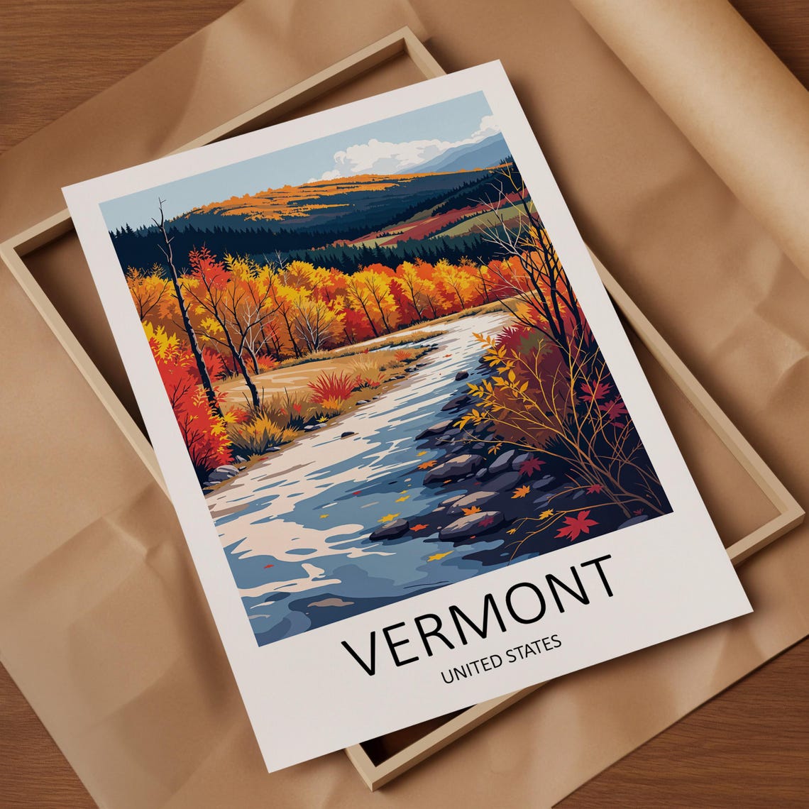 Vermont Poster Vermont Travel Print Vermont Wall Art Fall In Vermont Usa Travel Poster Birthday Gift Autumn Art Print Stowe Vermont - Image 4