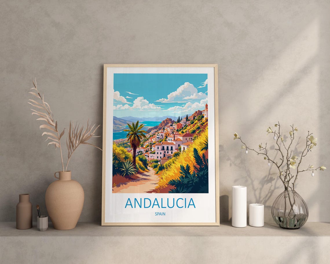 Andalucia Spain White Hillside Village Overlooking The Sea Poster - Image 3