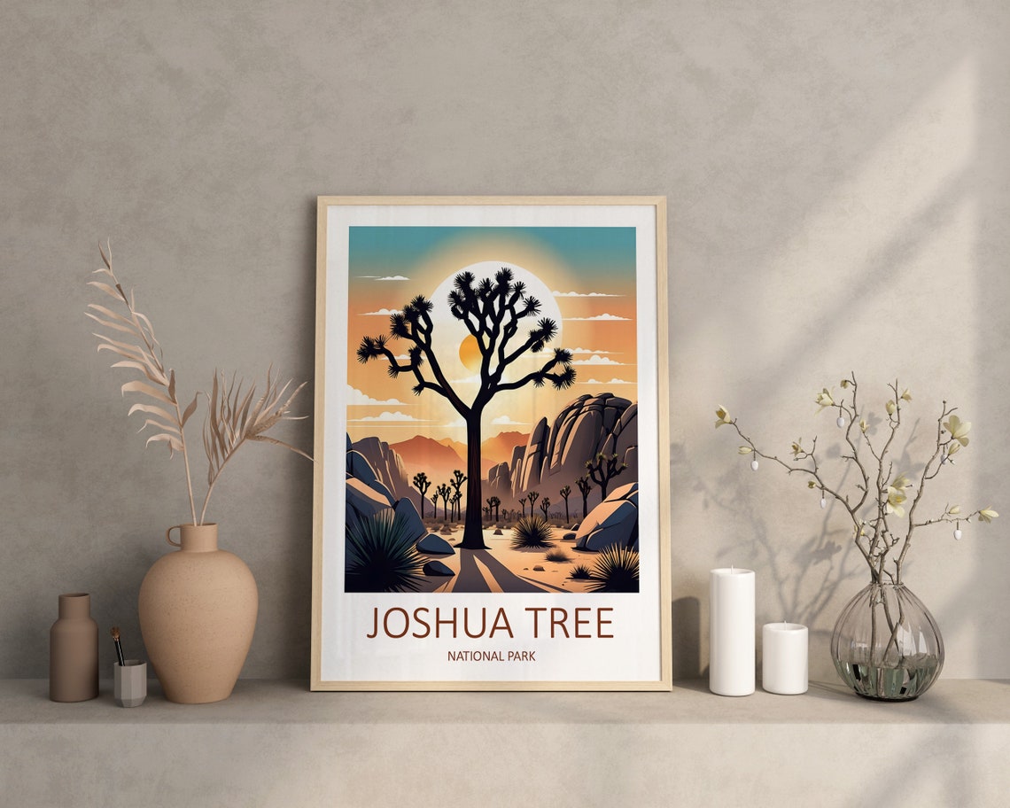 Joshua Tree National Park Desert Sunset Silhouette Art Poster - Image 4