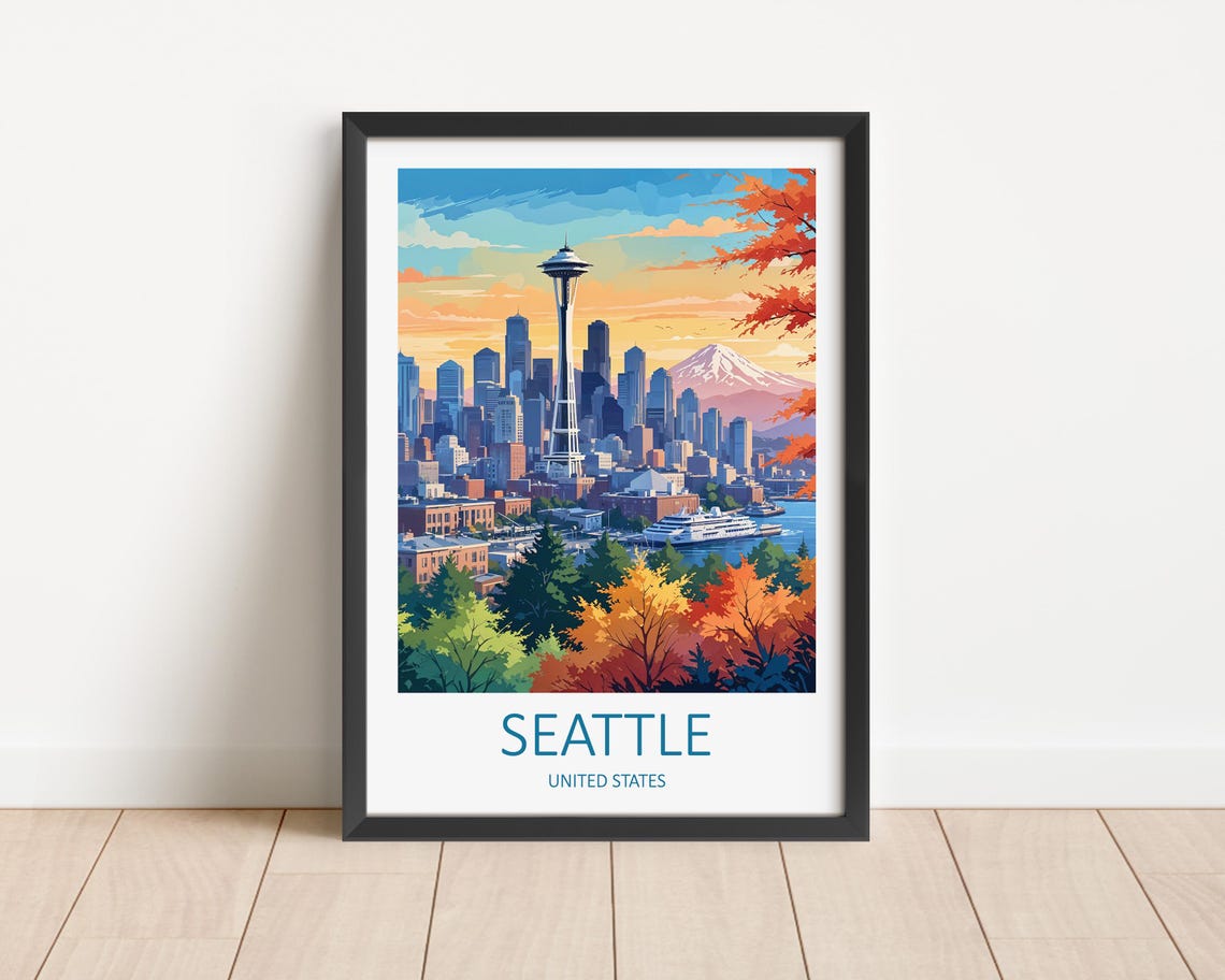 Seattle Washington Space Needle Skyline in Autumn Colors Poster