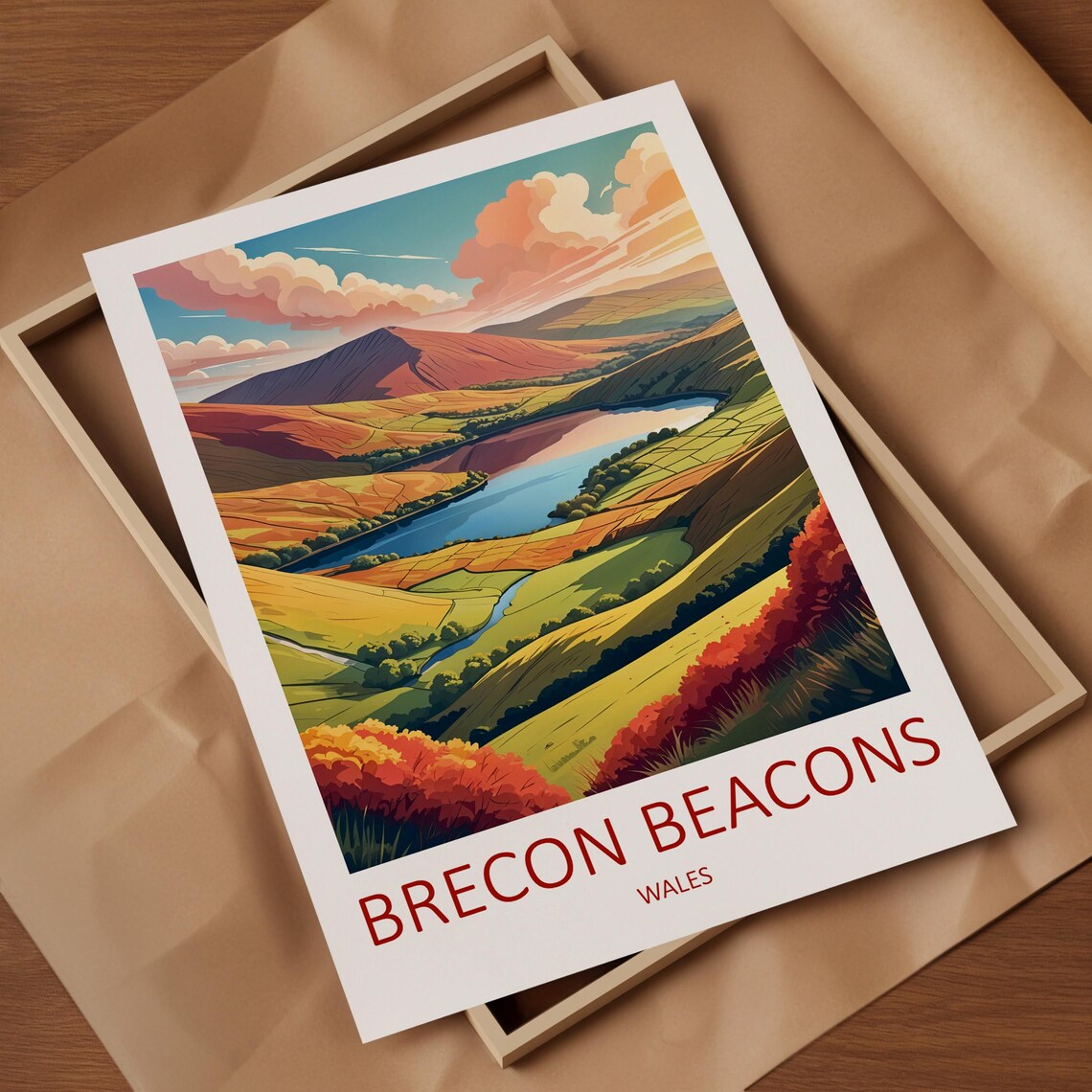 Brecon Beacons Wales Mountain Lake in a Golden Autumn Valley Poster - Image 4