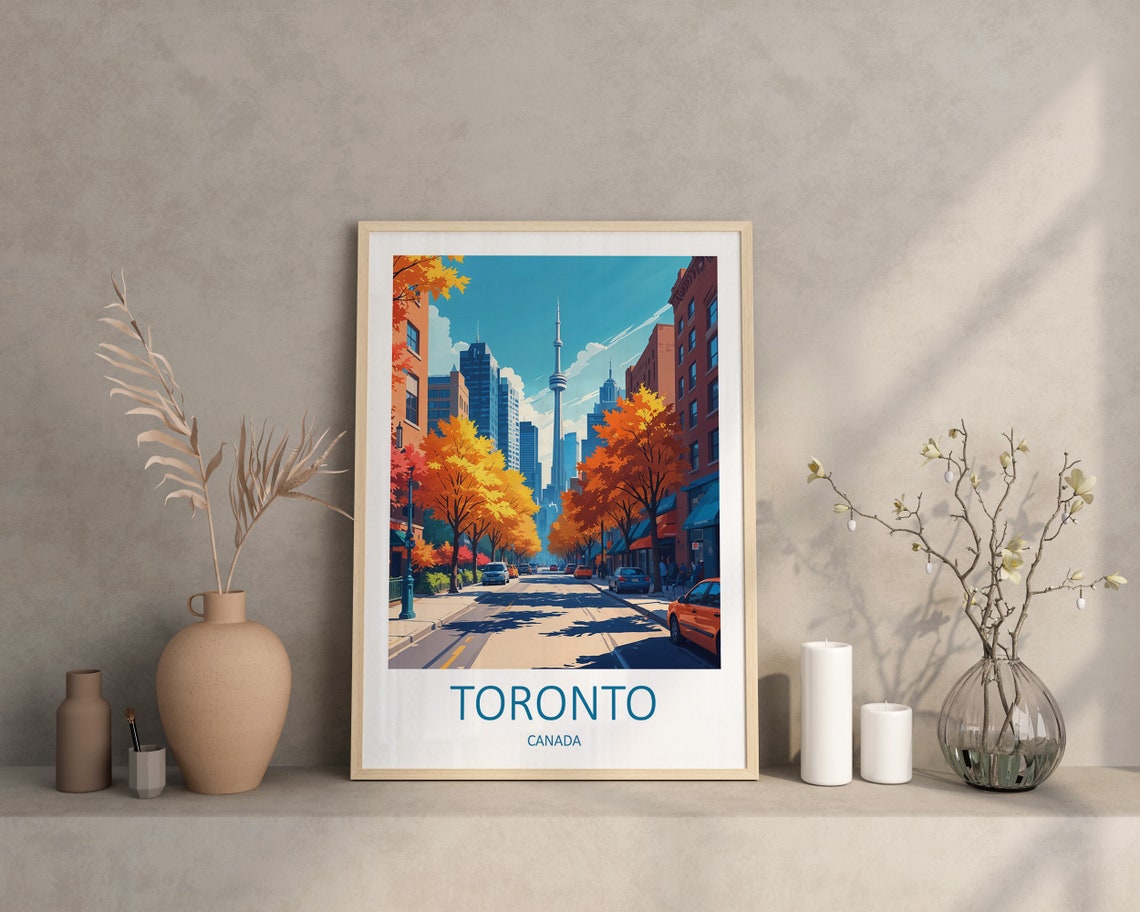 Toronto Canada Autumn Street CN Tower City View Travel Poster - Image 3