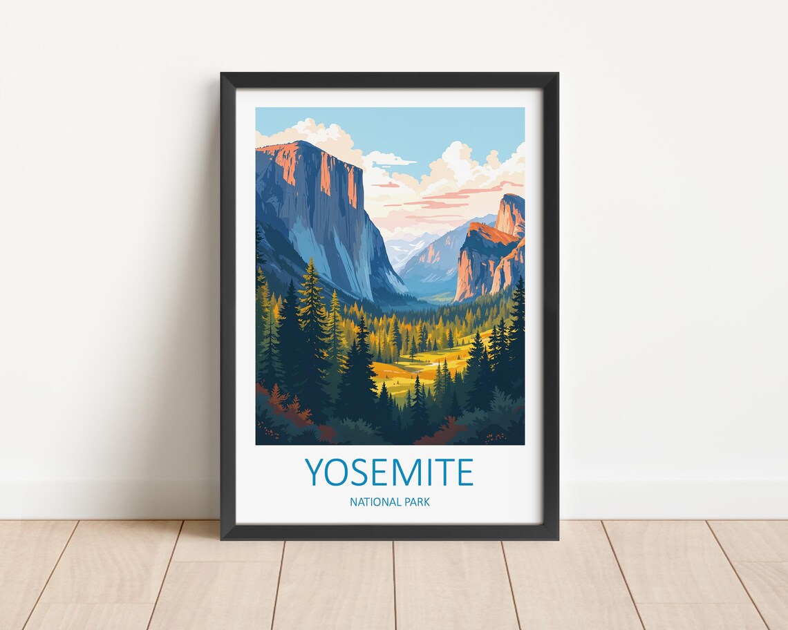 Yosemite National Park California Granite Cliffs Meadow View Poster