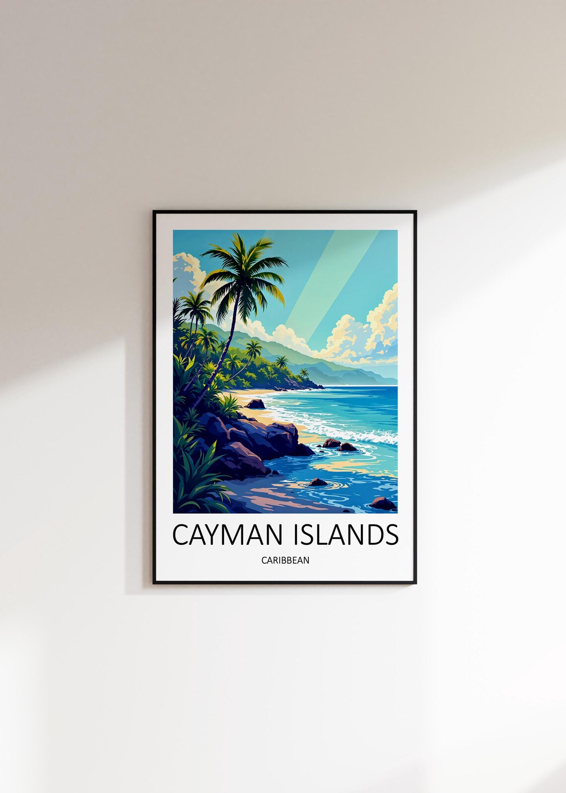 Cayman Islands Caribbean Tropical Beach Palm Trees Bay Travel Poster - Image 2