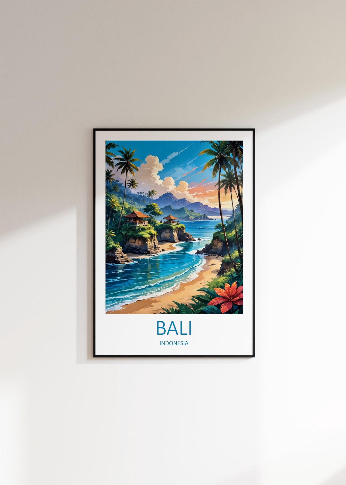 Bali Indonesia Cliff Temple Beach With Palms And Turquoise Sea Poster - Image 3