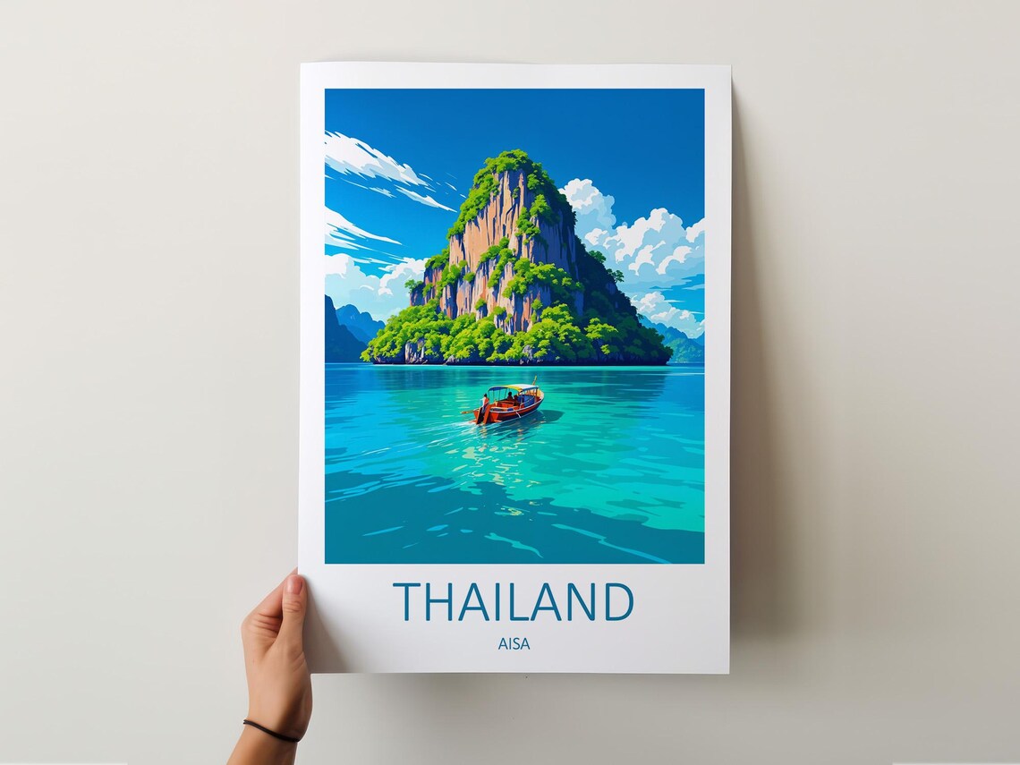 Thailand Limestone Karst Island Longtail Boat Bay Scenic Travel Poster - Image 6