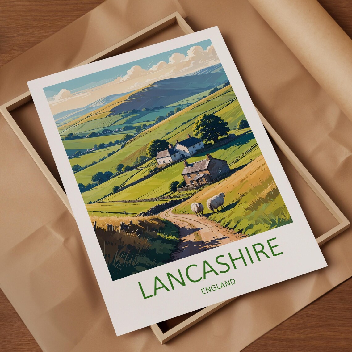 Lancashire Green Rolling Hills Sheep And Cottages Travel Poster - Image 4