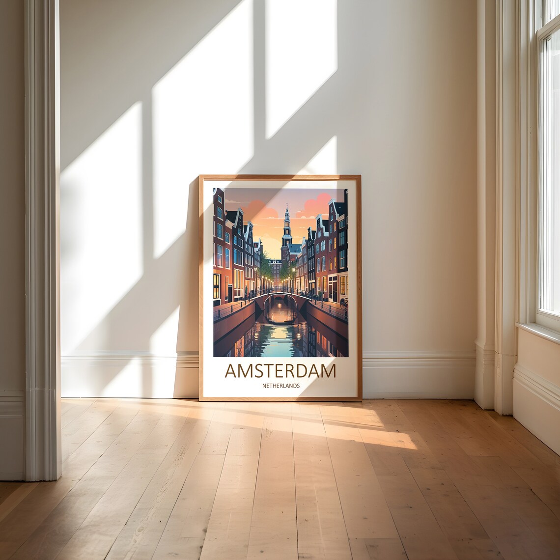 Amsterdam Netherlands Canal Houses Dusk Bridge Lights Travel Poster - Image 6