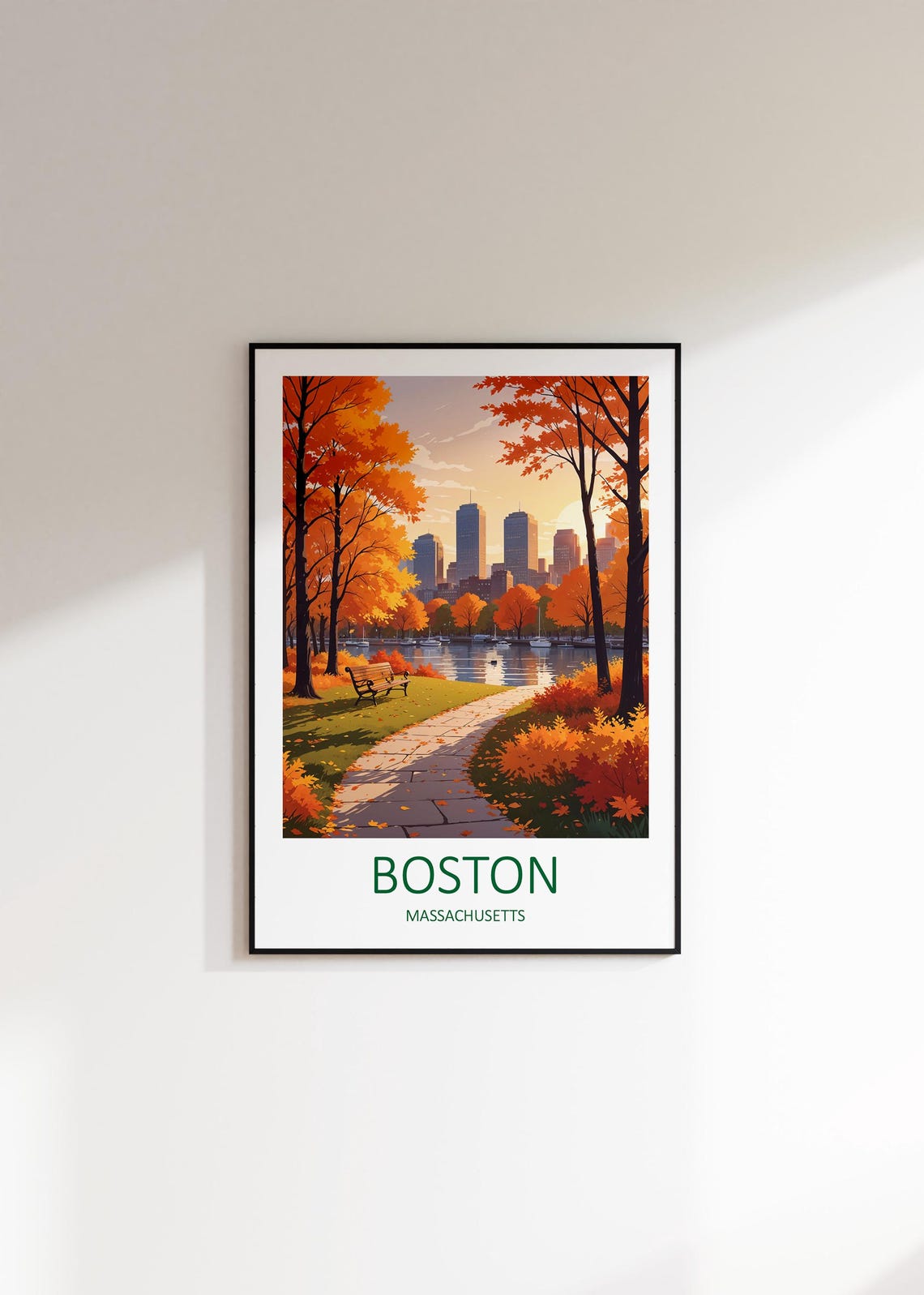 Boston Massachusetts Autumn Park River Skyline Travel Poster - Image 2