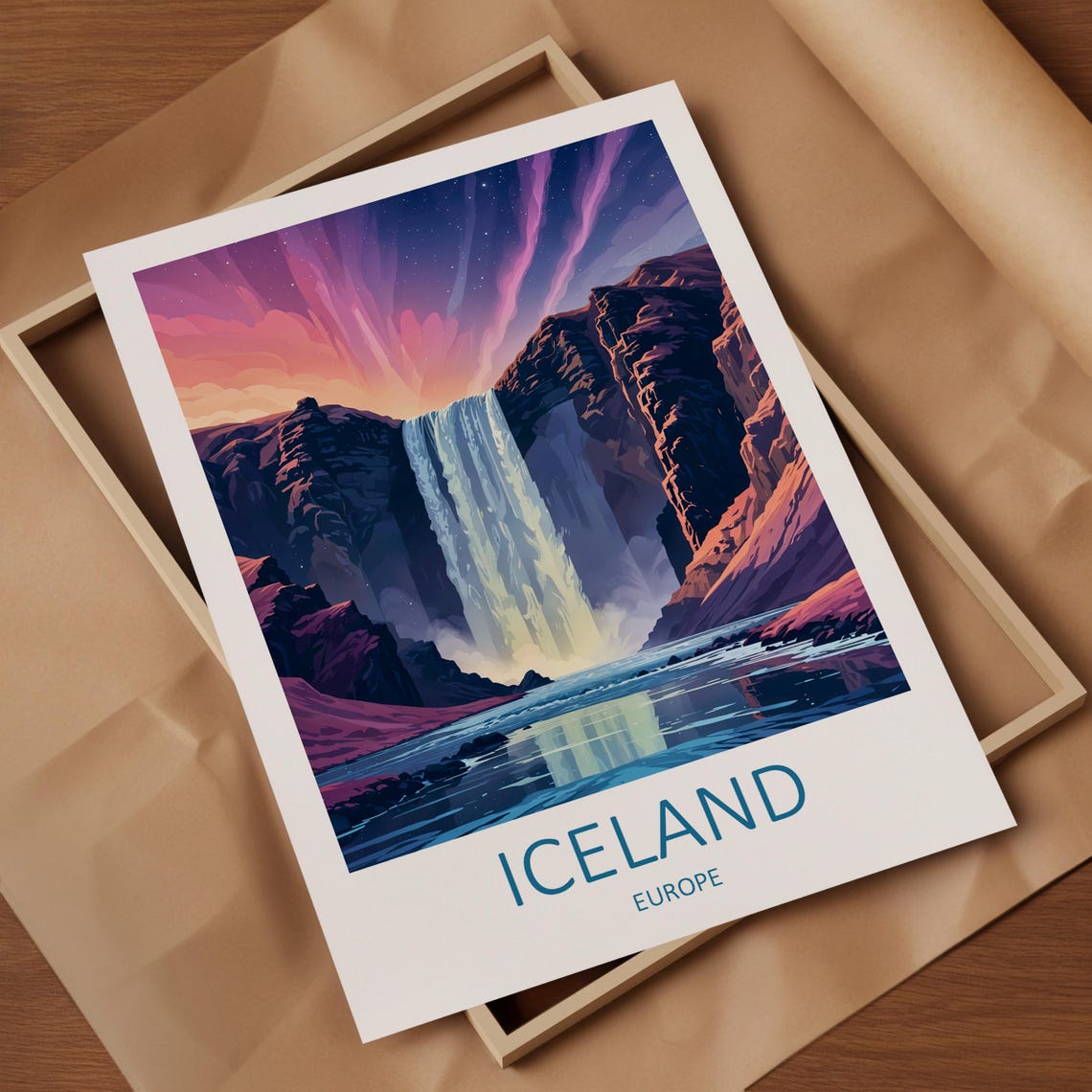 Iceland Print Iceland Poster Skogafoss Print Print Of Iceland Iceland Travel Print Waterfall Art Art Lover Gift Iceland Gifts - Image 4